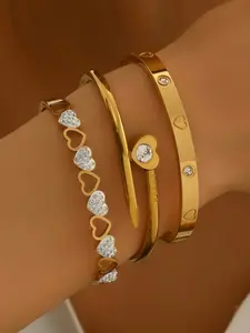 Hollow Heart Bracelet for Women, 18K Gold Plated Stainless Steel Cuff with Zirconia Inlay, Best Friend Sister Matching Jewelry, Valentine's Day Gift for Girlfriend, Birthday Present