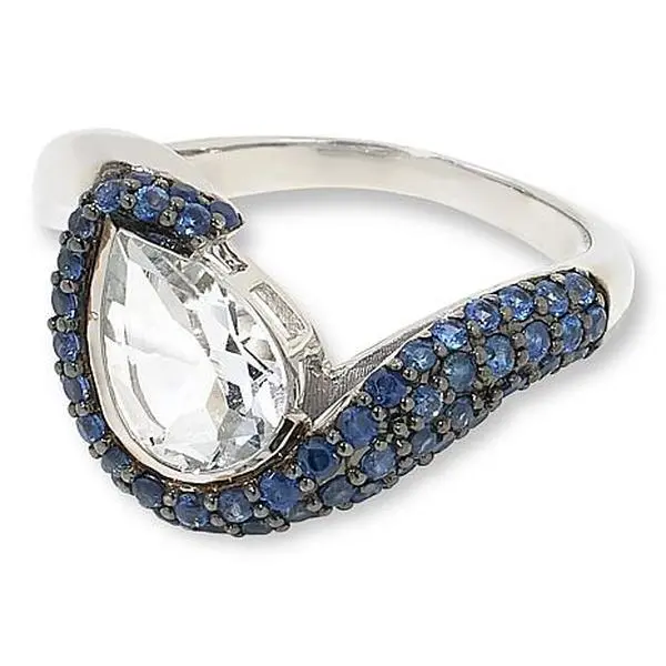 Colleen Lopez Sterling Silver White Topaz and Sapphire Ring
