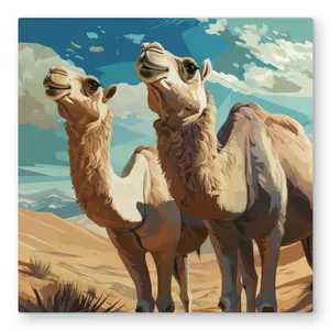 MWW C1MP3232GFKK6R 32 x 32 in. Camels Looking Up - White Metal Print Wall Art for Home Decor