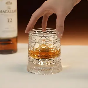 360-Degree Luxury Rotating Crystal Whiskey Glass – Diamond Cut Spinning Tumbler for Whisky, Wine & Cocktails, Premium Barware Gift Cup