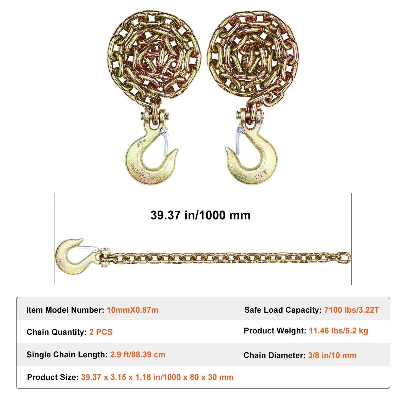 3/8" x 2.9'  7100 lbs 【 2 Pack】