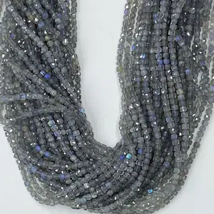 Natural Blue Gray Labradorite Gemstone Cube Faceted Beads Tiny Loose Beads Square Faceted Beads For DIY Jewelry Making Desig Handmade Crafts Bracelet, Necklace, Earrings AAAA Quality 15.5 Inches Long, Semi Precious Stone, Spacer beads