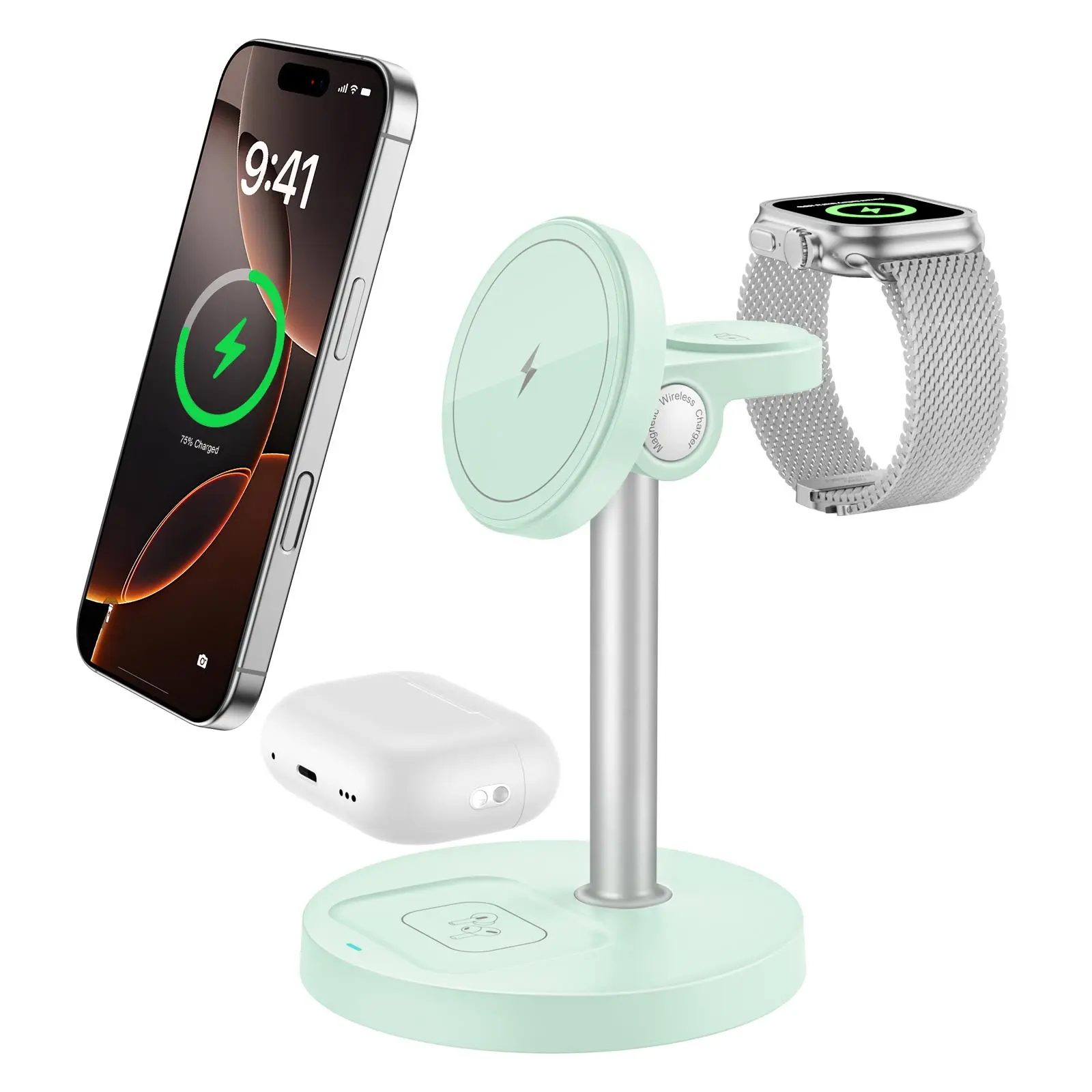 3 in 1 Wireless Charging Station, Smart Charging Dock, 15W Fast Wireless Charger for iPhone 16 15 14 13 12 Pro/Pro Max, AirPods 4/3/2/Pro and iWatch 2-10, Super Fast Charging, Magnetic Charger Base, Multifunctional Charging Station, Wireless Charger Stand