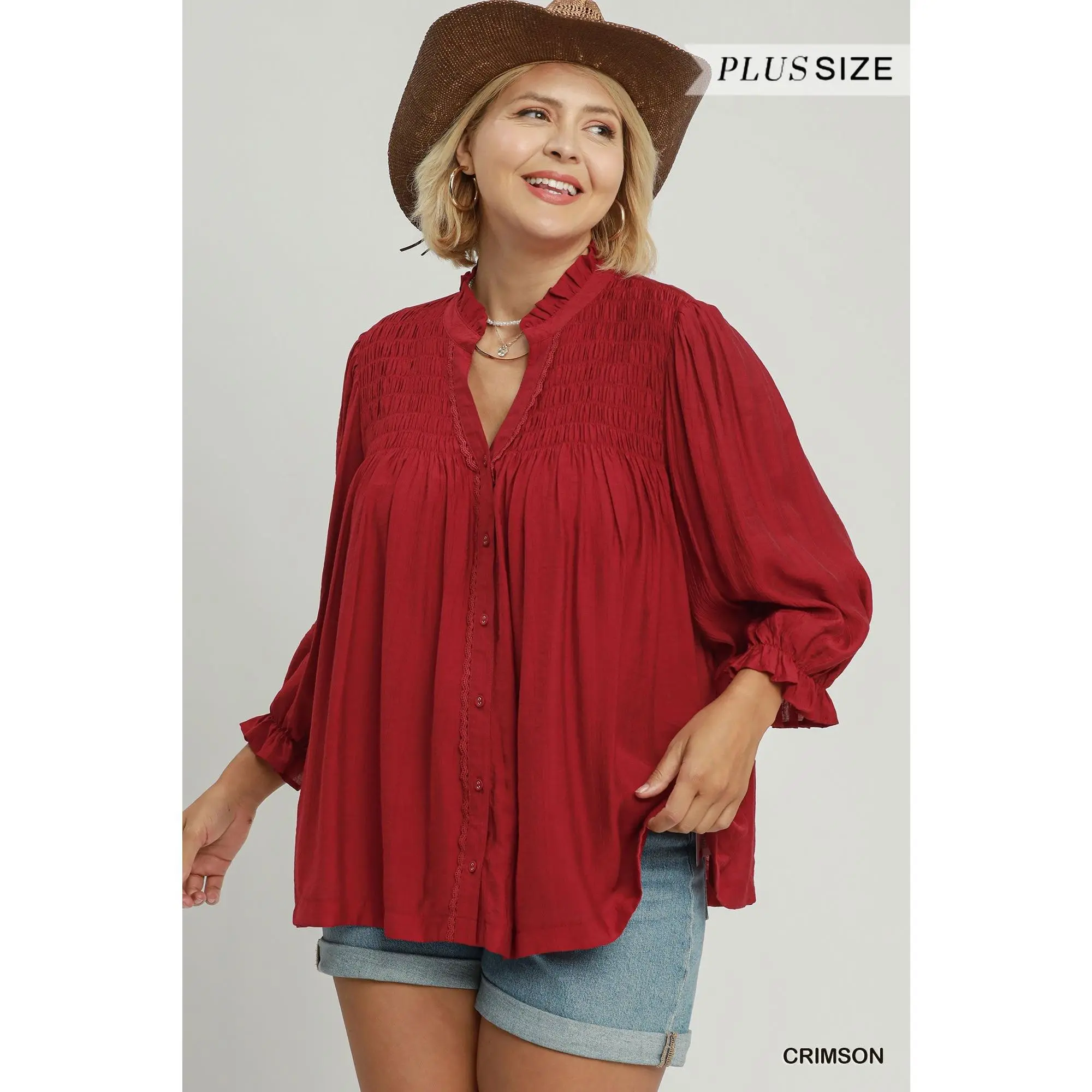 "Phoebe" Smocked Detail Blouse,  Plus