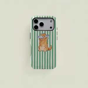 1 pc Cute Cat Fish Cat Striped Double-Layer Protective Case, Sturdy 2-in-1 Protective Case, Suitable for iPhone 17 16 15 Pro 14 13 12 11 Pro Max 14 Plus 15 Plus 16Plus 17Plus Samsung Galaxy S25 S24 S23 Ultra Series Protective Case Couple Phone Case Boyfri