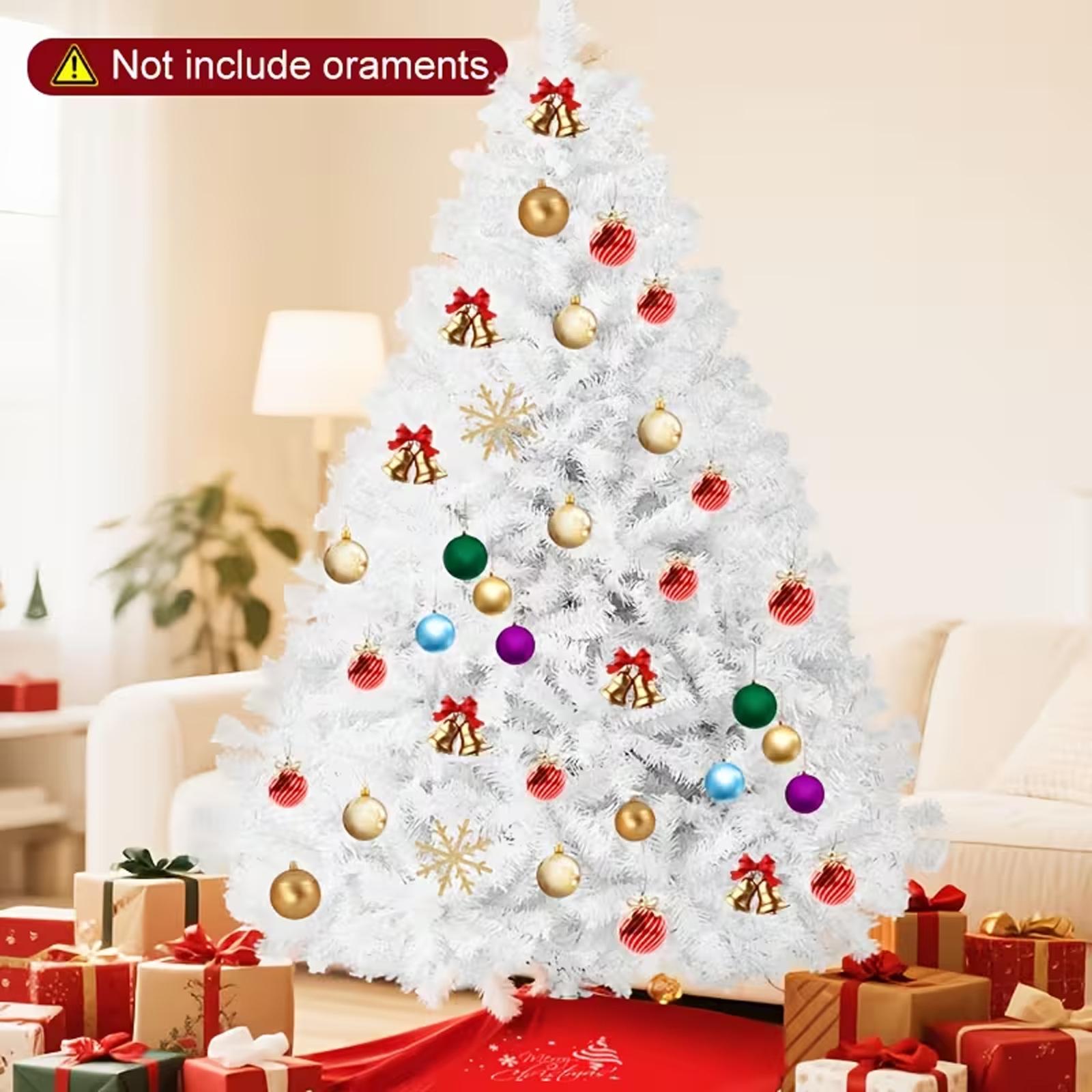 White Artificial Christmas Tree, 7ft Premium Unlit Hinged Spruce Full Tree, with 1000 Branch Tips and Metal Stand, Easy Assembly, for Indoor and Outdoor Use