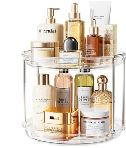 360 Rotating Lazy Susan Bathroom Organizer Countertop, 2 Tier 9.25inch Makeup Organizers for Vanity, Skincare Organizers Perfume Organizer for Bathroom, Make up Organizers and Storage -Clear