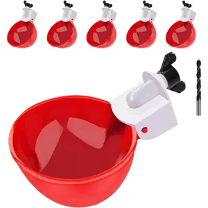 Chicken Waterer Cups, 6 Packs Large Chicken Watering Cups, Automatic Chicken Water Cups, Tee Fittings Poultry Feeder Cups Suitable for Chicken, Duck, Goose, Turkey with Mounting Hole Opener