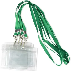 Lanyards with ID Badge Holder Name Tags Card Labels Lanyard String  Custom Necklace J Hooks Clip 50Pack Clear Plastic  ID Badge Nametags annd 50 Pack Lanyards (Green, 50Pack/Horizontal)