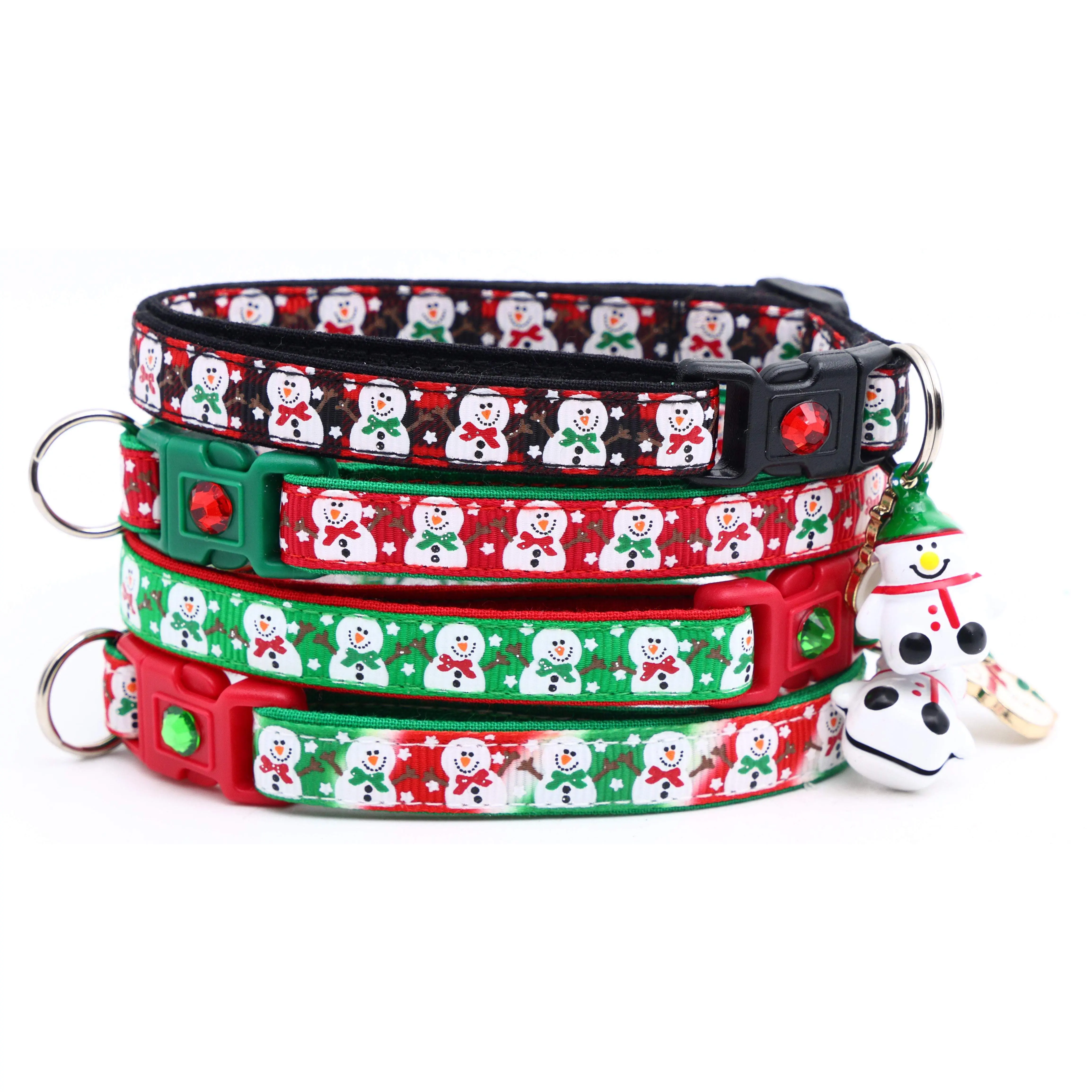 Winter Red & Green Jolly Snowmen Breakaway Safety Collar with Jingle Bell & Snowman Charm by Pugs2Persians Snow Blizzard Frosty Holiday Christmas