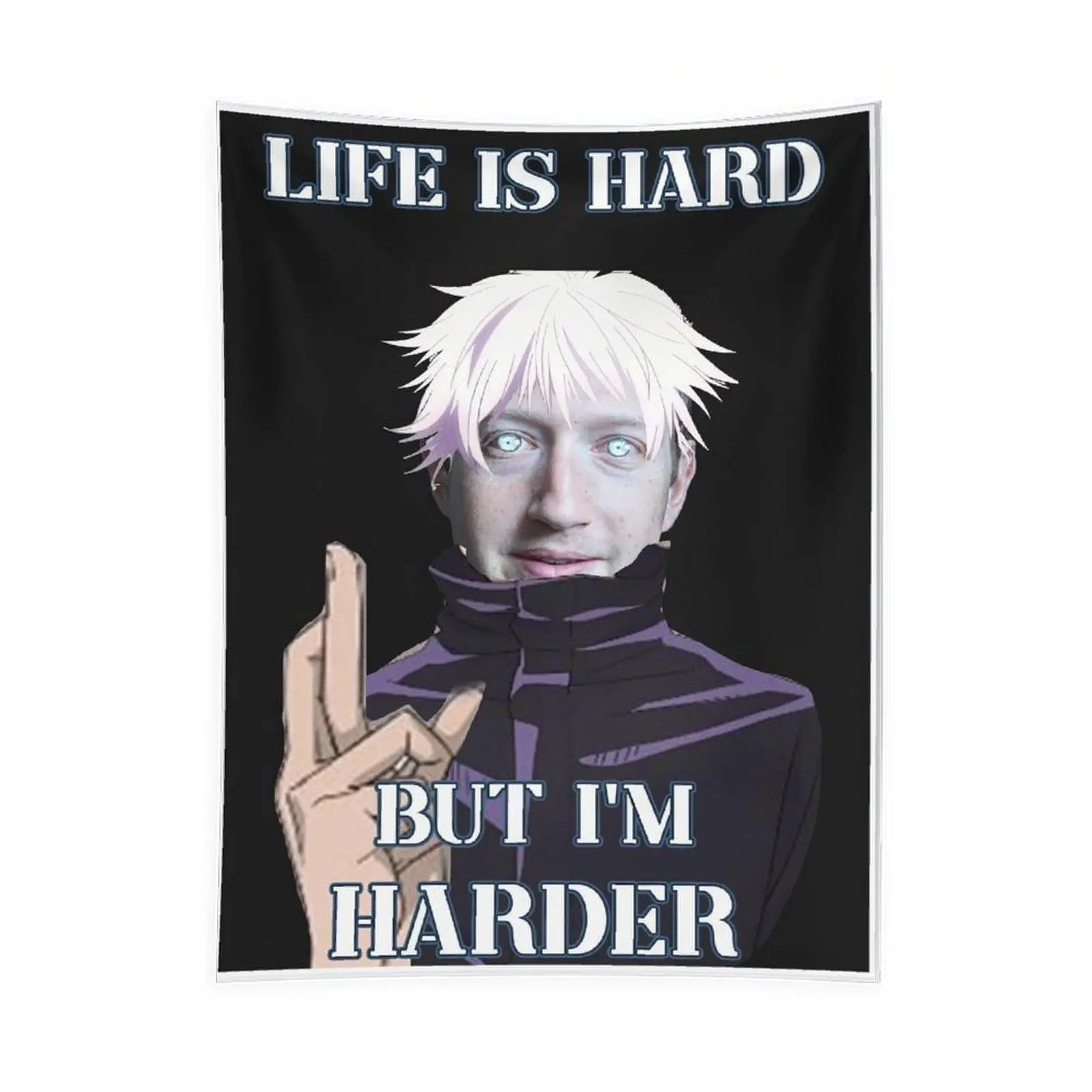 Anime Character Quote Print Fabric Tapestry Wall Hanging - Dark Theme Japanese Style Rectangular Wall Art, Bedroom Decor for Gaming Room