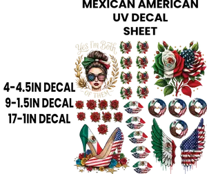 Mexican American UV Decal Sheet for Hard Surfaces Only - Decorative Design for Hard Surfaces