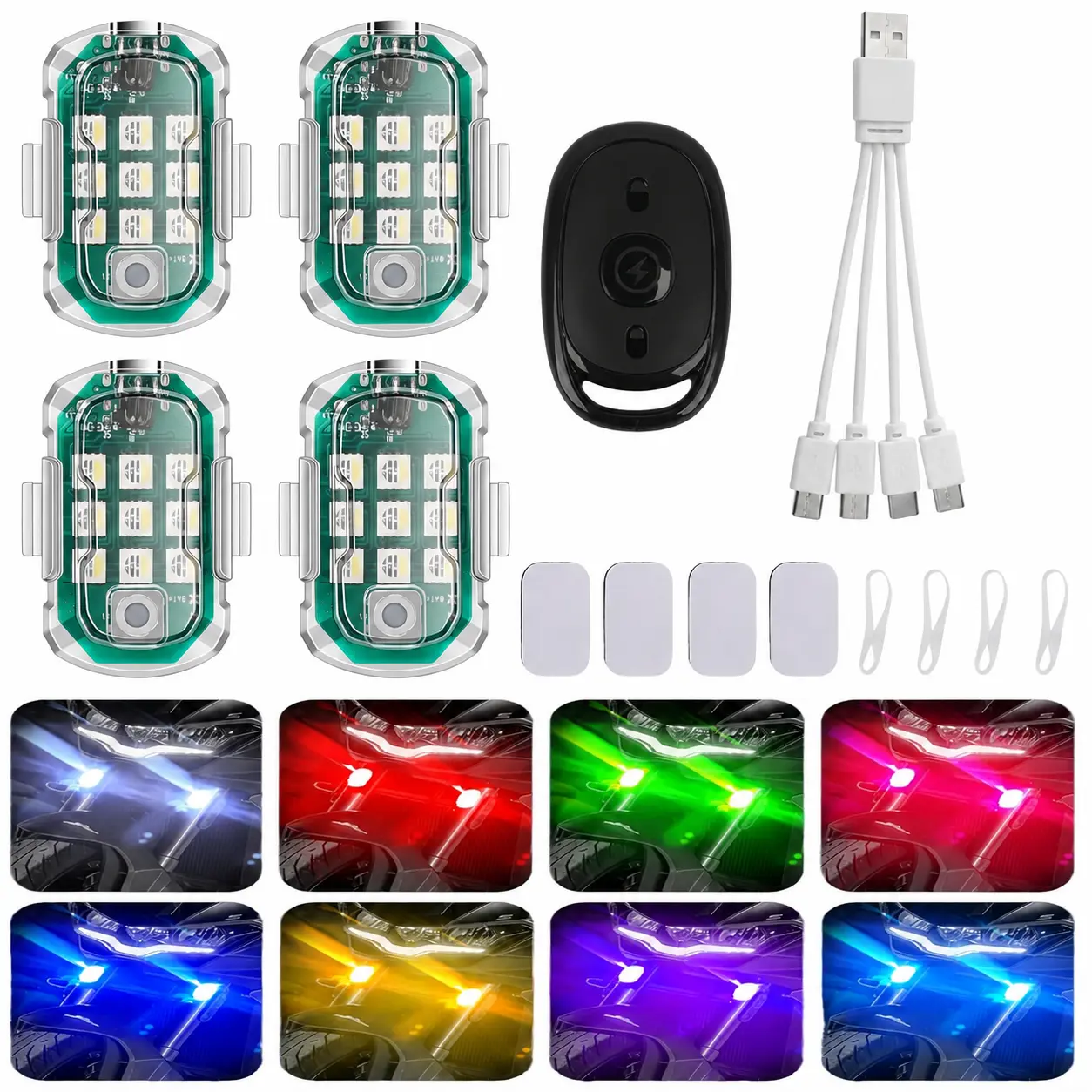 4PCS Wireless RGB LED Strobe Warning Pod Lights, USB Rechargeable Remote Control Emergency Safety Lights, Motion Sensor IP65 Waterproof Flashing Marker Lights for UTV ATV Truck Motorcycle Off-Road Vehicle Camping