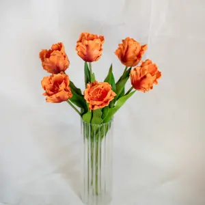 17" Orange Faux Tulip Stem, Real Touch Ruffled Parrot Tulip, Fall Table Decor, Autumn Centerpiece, Thanksgiving Decor, Wedding Centerpiece