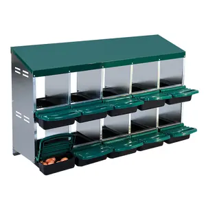 2-Tier Chicken Nesting Box with 6/8/10 Grids, Metal Construction with Removable Lid, Roll Away Design & Ventilation Holes for Easy Egg Collection in Chicken & Duck Coops