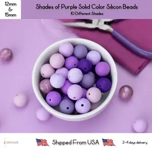 5pcs, Shades of Purple Solid Color Silicone Beads Round Silicone Beads