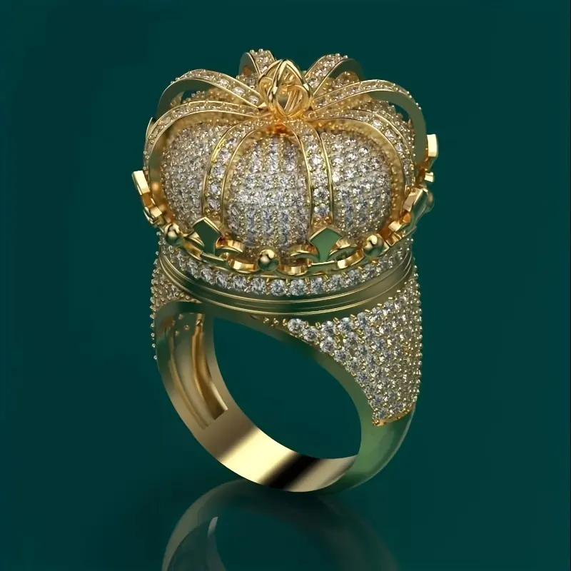 Men's Crown-Shape Bold Hip-Hop Ring, Street Style Pinky Ring, Male Promise Gift Costume Jewelry Accessory, Hip-Hop Rings, Rings