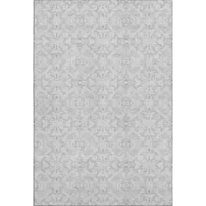 HomeRoots 665170 10 x 14 ft. Silver & Gray Medallion Transitional Washable Machine Made Rectangle Area Rug with UV Protection