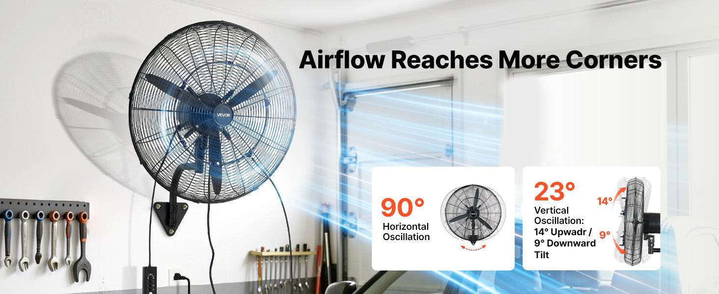 【BackToSchool】VEVOR 24-in Sturdy Wall-Mounted High Power Fan - IP44 Rated, 3-Gear Adjustable, Oscillating Mist, Mechanical Control, Aluminum Blades, Adjustable Airflow, for Grow Tents, Workshops 【BackToSchool】VEVOR 24-in Sturdy Wall-Mounted High Power Fan - IP44 Rated, 3-Gear Adjustable, Oscillating Mist, Mechanical Control, Aluminum Blades, Adjustable Airflow, for Grow Tents, Workshops