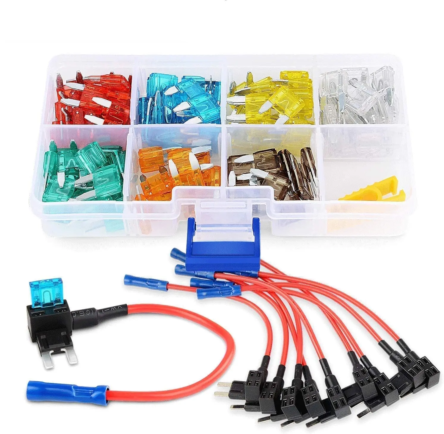 Nilight 50034R 10-Pack 12V Car Add-A-Circuit Tap Adapter - Mini ATM/APM Blade Holder with 120-Piece Assortment Kit (5,7.5,10,15,20,25,30A) for Cars, Trucks, Boats & Various Truck Accessories (Semi, Aftermarket, Construction), Semi Truck Accessories