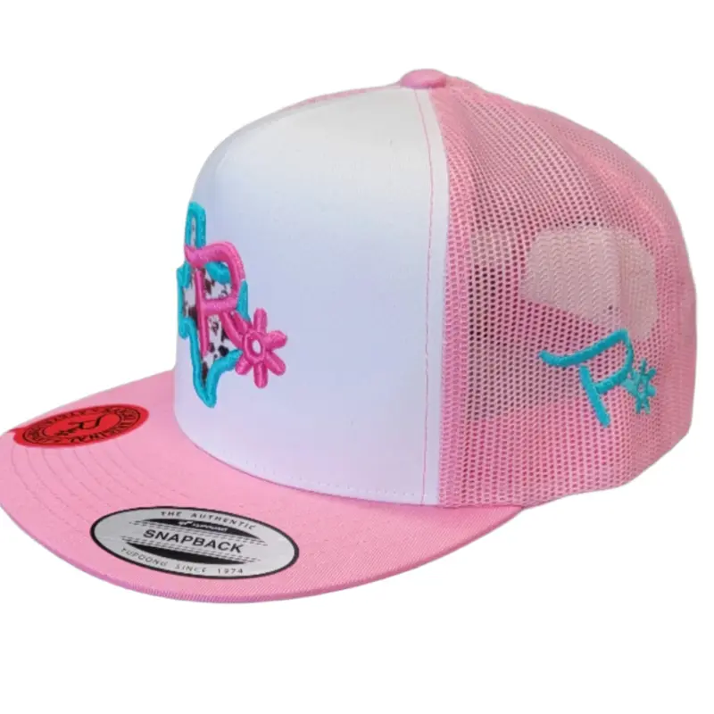Rancho Original Cow Print Cowboy Trucker Snapback Hat - Flat Bill, Texas R Snap-Back, Stylish, Adjustable, Durable Polyester, Streetwear Headwear for All Wearers, Any Occasion Daily Use Cap
