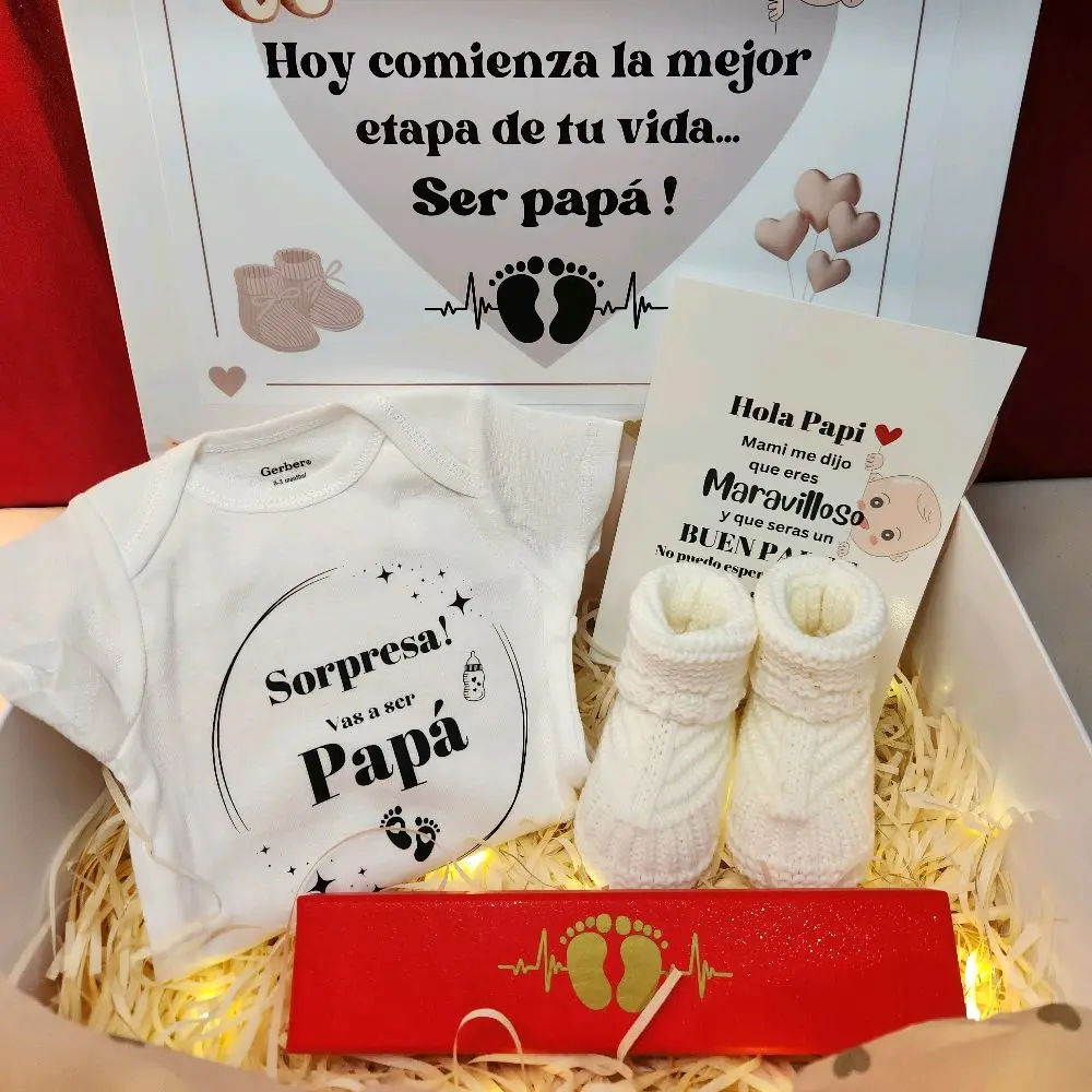 Pregnancy Announcement Gift Box for Daddy with Adorable Baby Outfit and Heartfelt Message Card