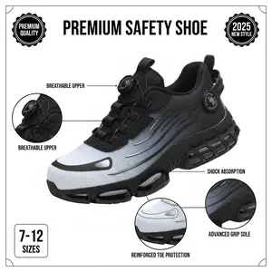 All Seasons Men's Safety Shoes Breathable Mesh Work Sneakers Steel Toe Protection Durable Anti-Slip Comfort Fit Casual Striped Design Elastic Closure Non-Slip EVA Sole puncture resistant Lightweight Industrial Shoes