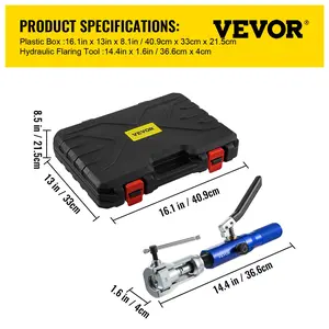 VEVOR Hydraulic Flaring Tool Kit, 45 Double Flaring Tool, Brake Repair Brake Flaring Tools for 3/16-1/2, Brake Flare Tool with Tube Cutter and Deburrer, 32 PCS Tube Flaring Tools for Copper Lines
