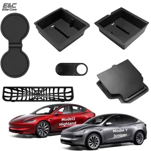 6 PCS, Tesla Model Y Juniper Center Console Organizer Silicone 2025 2026 New Tesla Model Y Juniper & 2024-2026 Model 3 Highland Accessories Silent Hidden Storage Box with Rear Air Vent Protector