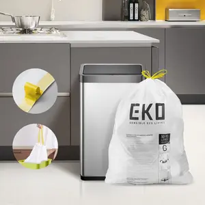 EKO Easy-Dispense Roll of 60 Count Extra-Strong Drawstring Kitchen Trash Bags - 21 Gallon Garbage Bags (79.5L) 1 pack, Code G