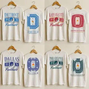 Vintage All Team Football With Stadium Design 2 Sided Ash Grey T-Shirt, Retro All Teams Football Shirt, Gift Fan Sport Menswear Classic Cotton - MB