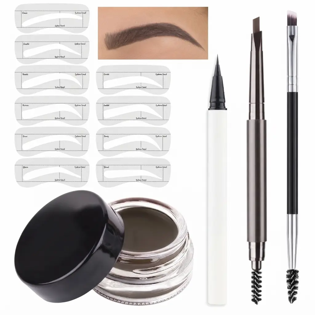 Eyebrow Stencils Kit for Women Shaping, Eyebrow Shaper Makeup Kit, Eye Brow Stencil Shaper Tinting kits for Women, with Eyeliner, Eyebrows Pencil, Pomade, Brush and 10 Stencils, 06# MEDIUM BROWN