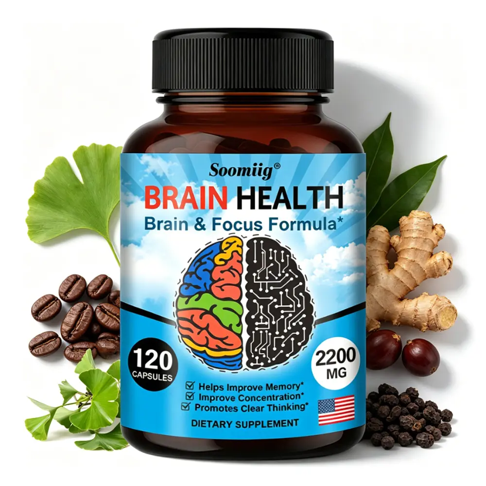 Soomiig Brain Health & Focus Formula - Nootropic Supplement with Ginkgo Biloba, Coffee Fruit Extract & Phosphatidylserine for Memory & Clarity, 120 Capsules