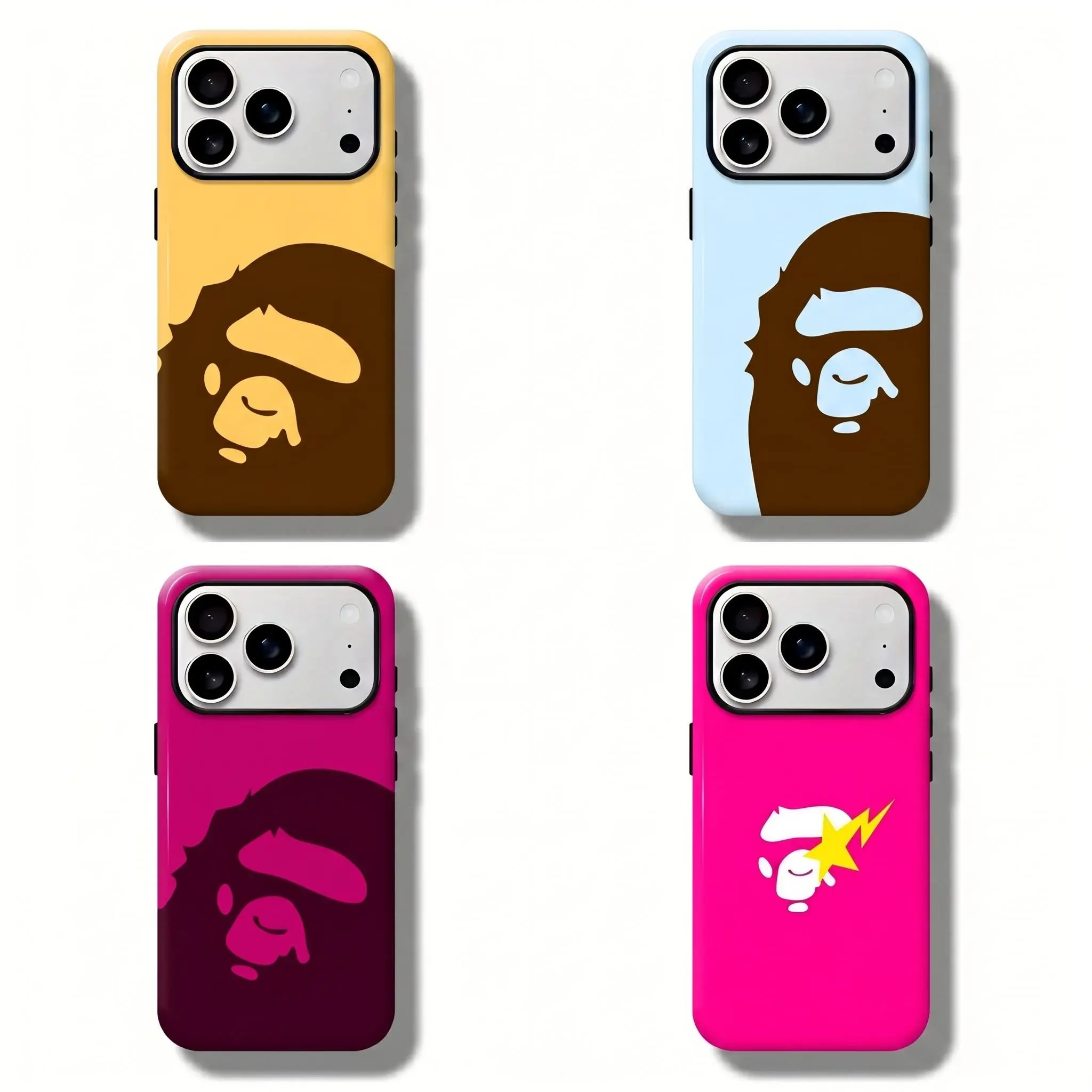 BAPE Ape Head Protective Casing - Mobile Phone Accessories for iPhone 11-17 Pro Max/Plus, Samsung Galaxy S23-25 Multi-Model Devices