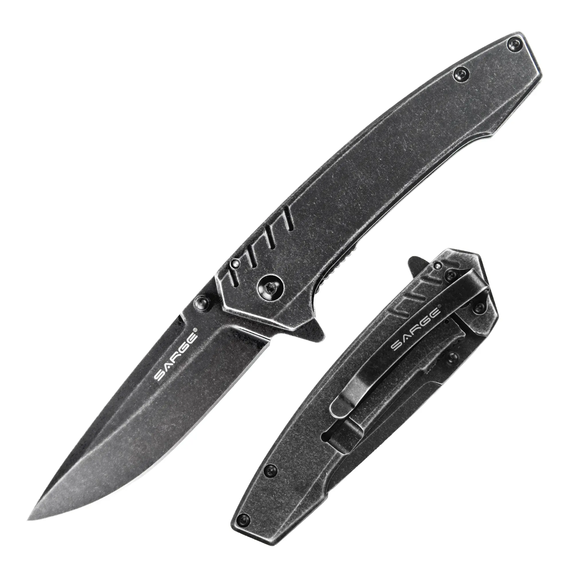 Sarge Stone Pocket Knife, 3.25" 440C Stainless Steel Blade, Camping & Outdoor Utility Tool