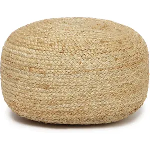 Jute Circular Low Pouf Ottoman, Braided Pouffe Accent Sitting Round Footrest for Living Room, Bedroom, Nursery, Kidsroom, Patio, Gym, 100% Jute 18"X18"X10" Natural