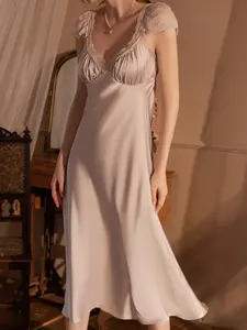 New Silk Sleepwear, Smooth Soft Satin Long Nightgown, Cotton Cup Tank Top, Comfortable Sleeping Gown for Women, Loungewear