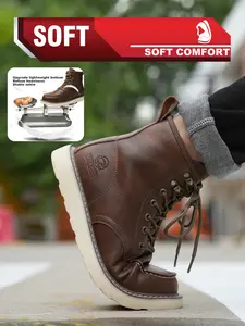 High Top Safety Boots, Steel Toe, Anti-Puncture, Durable, Comfortable, Breathable, Ideal for Construction Workers, Casual Style