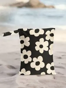 Floral Print Reusable Women's Tote Bag, Dry Wet Separated Pouch for Beach Pool, Casual Style Diaper Bag Organizer