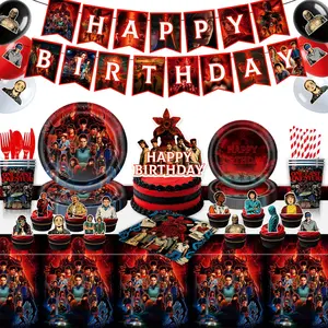 Monster Theme Party Supplies Set, Stranger Things Party Supplies, Birthday Decorations, Balloons, Tableware, Banner, Holiday Hanging Decor, Perfect Gift for Friends
