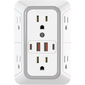 New Deal - Outlet Extender Surge Protector - 6 Outlet Splitter with 4 USB Ports (2 USB C), Multiple Plug Expander Wall Charger, 3 Sided Multi Plug Wall Adapter Power Strip for Home Office Kitchen Travel