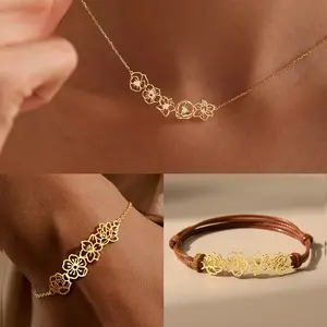 AS112 DIY Birthday Flower Necklace Female Birthday Flower Titanium Steel Bracelet for Women Gift