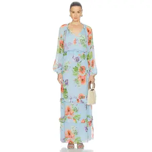 HEMANT AND NANDITA Waist Detail Maxi Kaftan With Slip in Blue