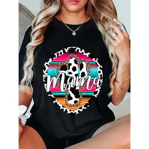 100% Cotton Unisex Vintage Mama Serape Cactus Leopard Cow Mom Mothers Day T-Shirt
