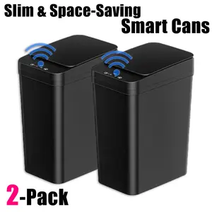 2-Pack 15L Induction Garbage Canister with Lid, Water-Resistant Auto Bin, Minimalist Modern Household Item for Bathroom, Kitchen