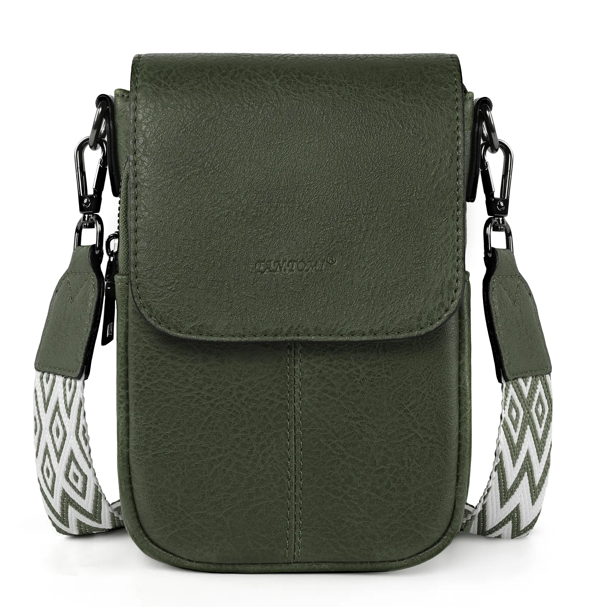TANTOMI Women's Vintage Vegan Leather RFID Blocking Crossbody Phone Bag - Multi-Pocket Mini Shoulder Purse with Adjustable Geometric Boho Wide Guitar Strap, Small Travel Wallet for iPhone, Samsung - Daily Shopping, Summer Use