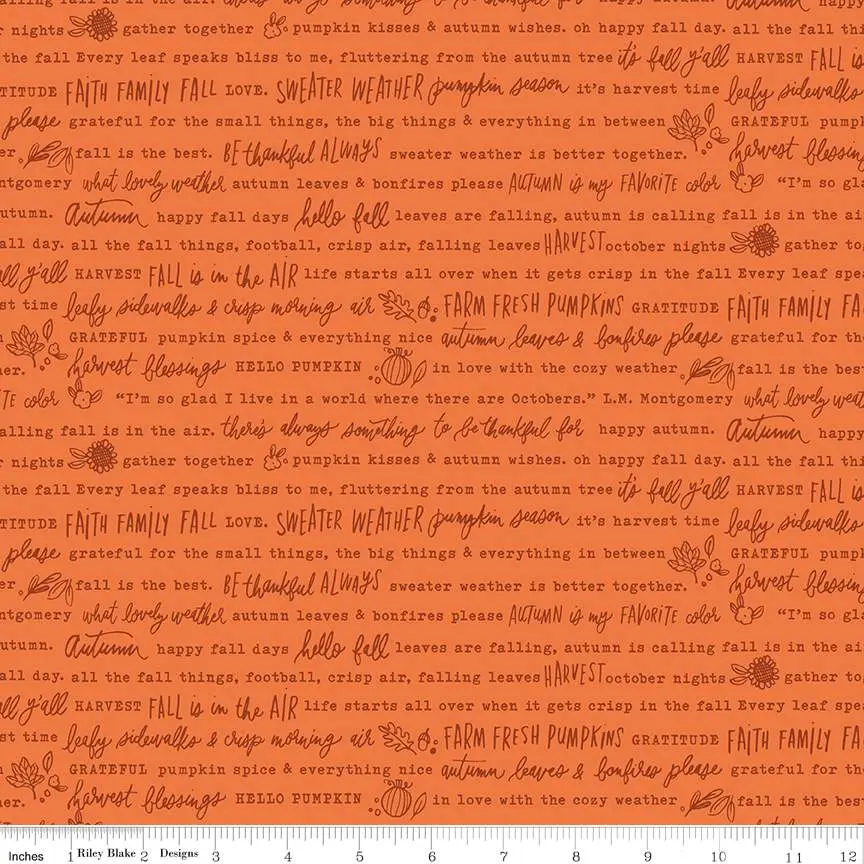 Fabric Riley Blake Orange Autumn Words Happy Fall Days by the Quarter Yard C16342-ORANGE