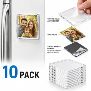 DIY Refrigerator Magnets (10-Pack) Clear Acrylic Set with Adhesive Backing - 2" Square & Round Magnetic Photo Frames with Insert for Kitchen, Home Decor,Office,room decorations,funky home decor,memorial portrait gift,gift,cute room stuff,things for rooms