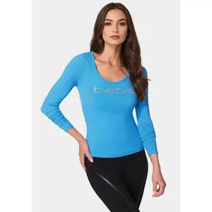 Long Sleeve Scoop Neck Bebe Logo Rib Top