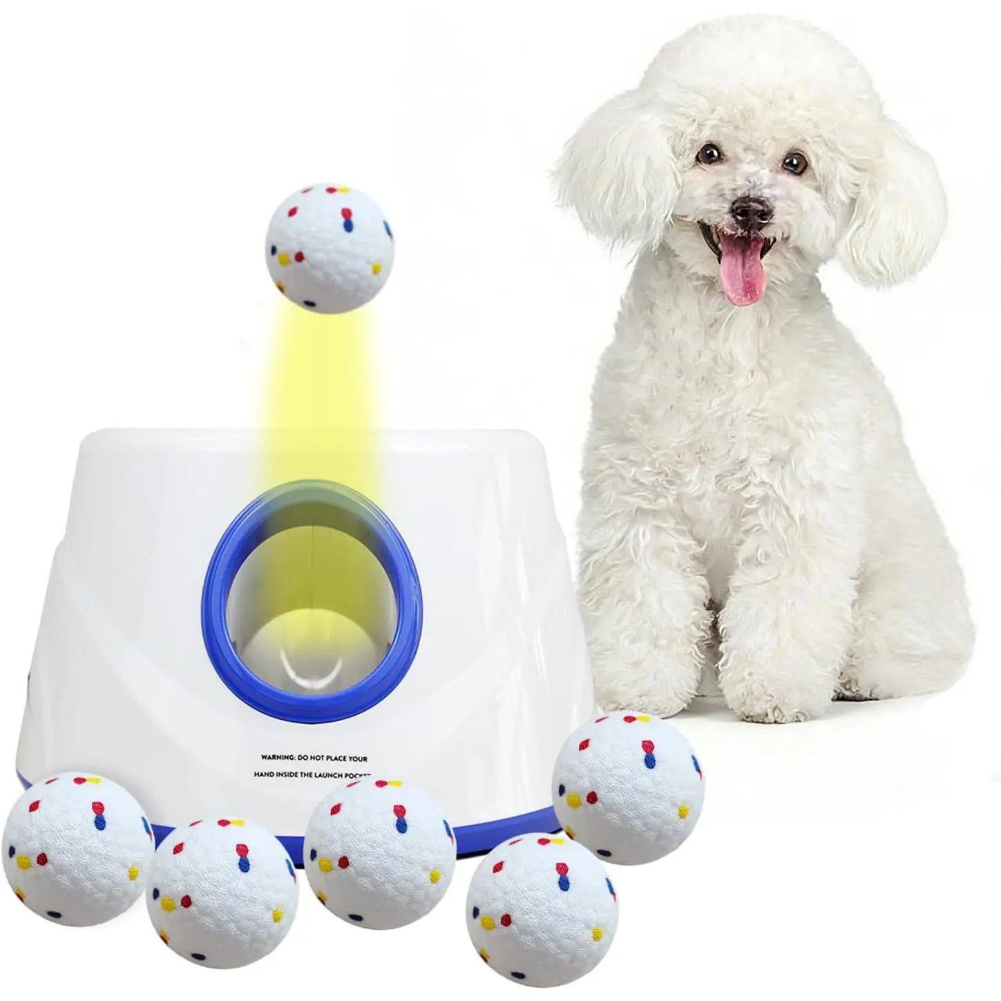 Automatic Dog Ball Launcher, Dog Ball Throw Launcher, 3 Adjustable Distance 20-45FT, with 6 2.3-inch ETPU Balls, for Small/Medium Dogs, Indoor and Outdoor Interactive Toys (Medium)